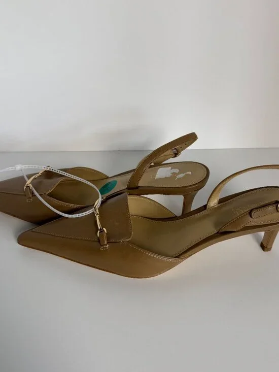 Michael Kors Lena Sling Pumps Natural Sz 7.5M- Delicate Horsebit Hardware NWOT - Picture 4 of 8